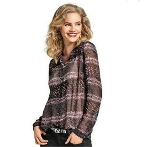 CAbi #3249 Paris Button Down Shirt Size Large Lightweight Sheer Long Sleeve